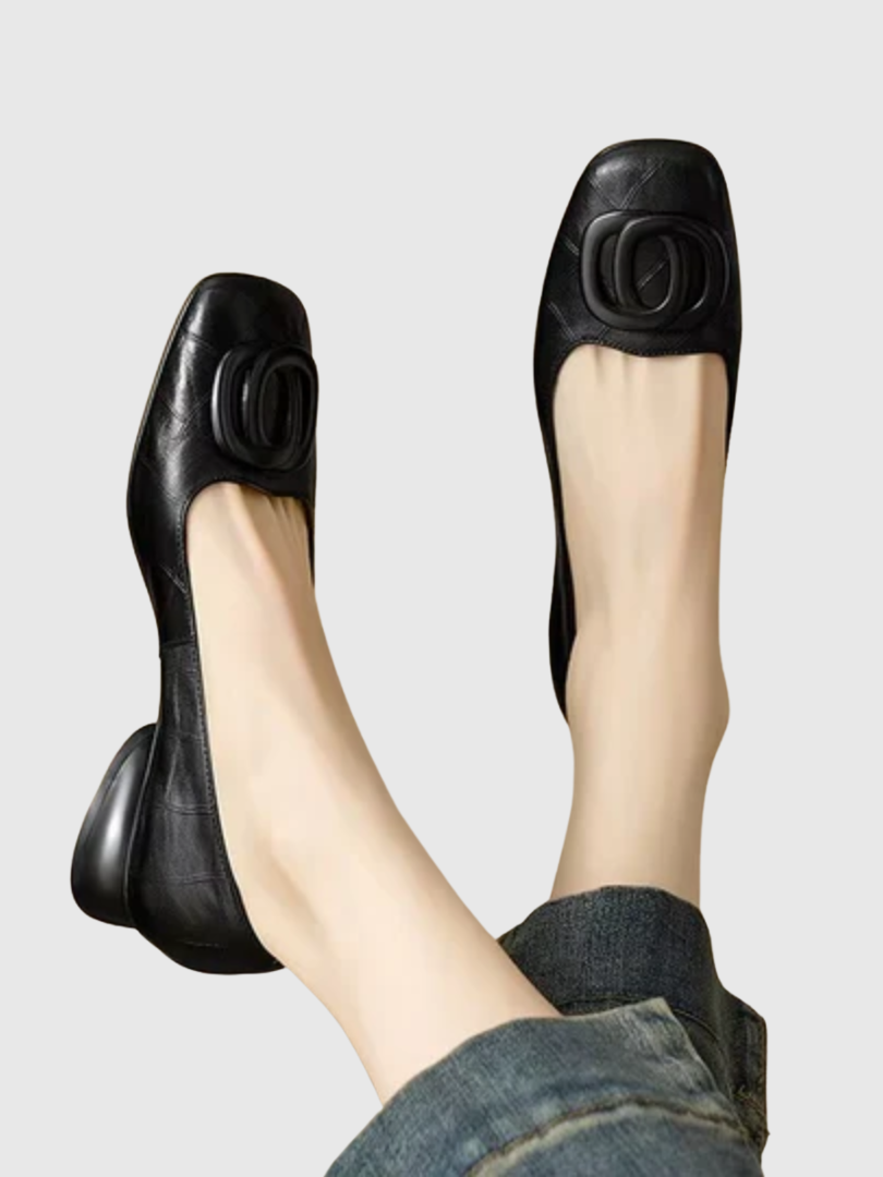 Women's Square-Toe Leather Flats with Ring Detail
