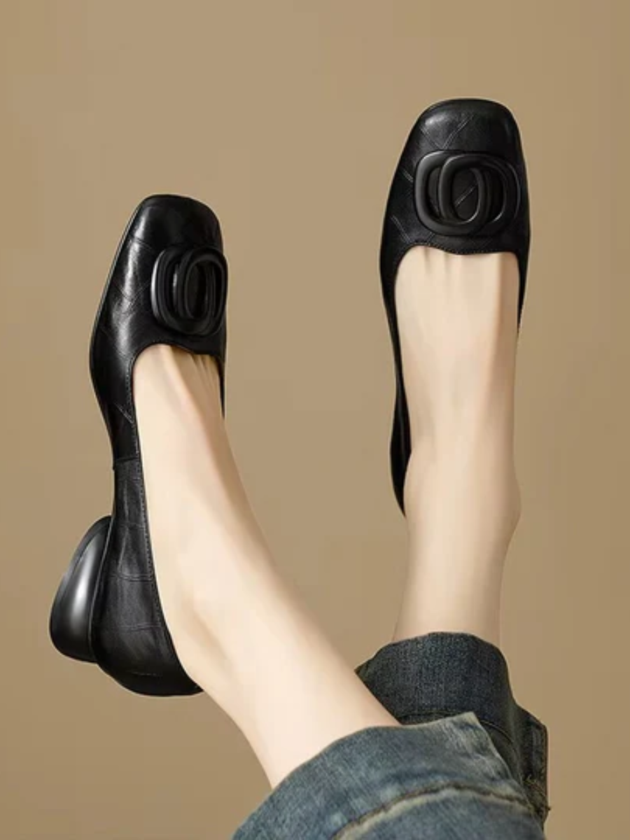Women's Square-Toe Leather Flats with Ring Detail