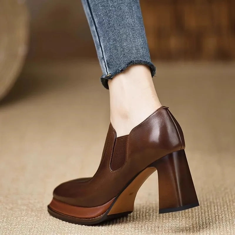 Women's Square-Toe Slip-On Block Heel Pumps
