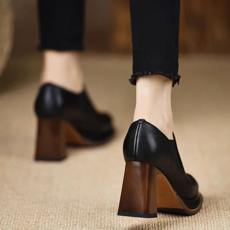 Women's Square-Toe Slip-On Block Heel Pumps