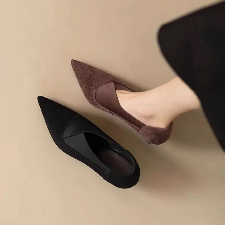 Women's Suede-Look Kitten Heel Pumps with V-Cut Vamp