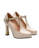 Women's T-Strap Block Heel Pumps with Croc-Embossed Detail