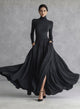 Women's Turtleneck Long-Sleeve Pleated Maxi Dress with Pockets