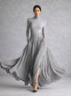 Women's Turtleneck Long-Sleeve Pleated Maxi Dress with Pockets
