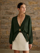 Women's V-Neck Knit Cardigan with Statement Gold Button