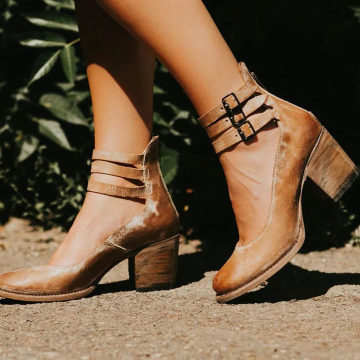 Women's Vintage Triple-Strap Block Heel Pumps