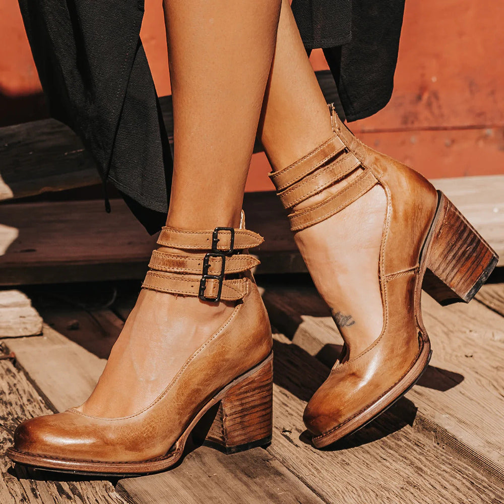 Women's Vintage Triple-Strap Block Heel Pumps