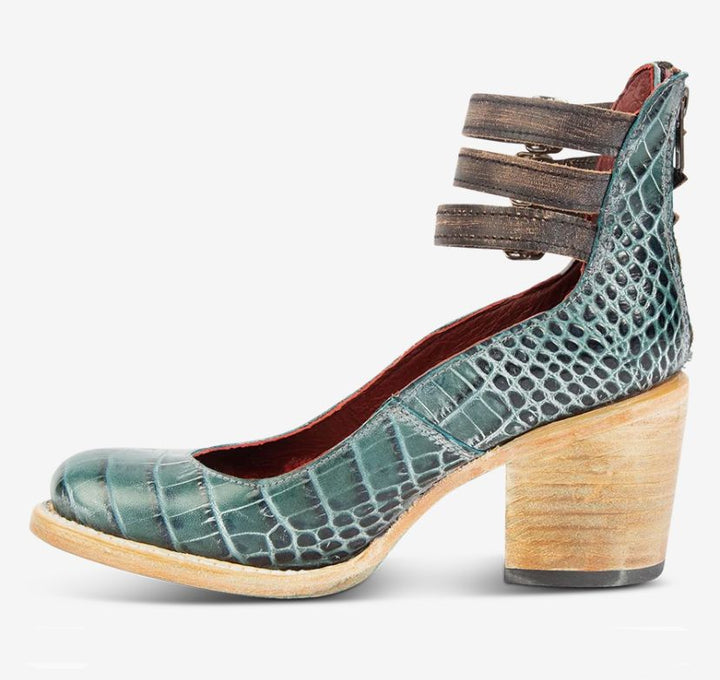 Women's Vintage Triple-Strap Block Heel Pumps