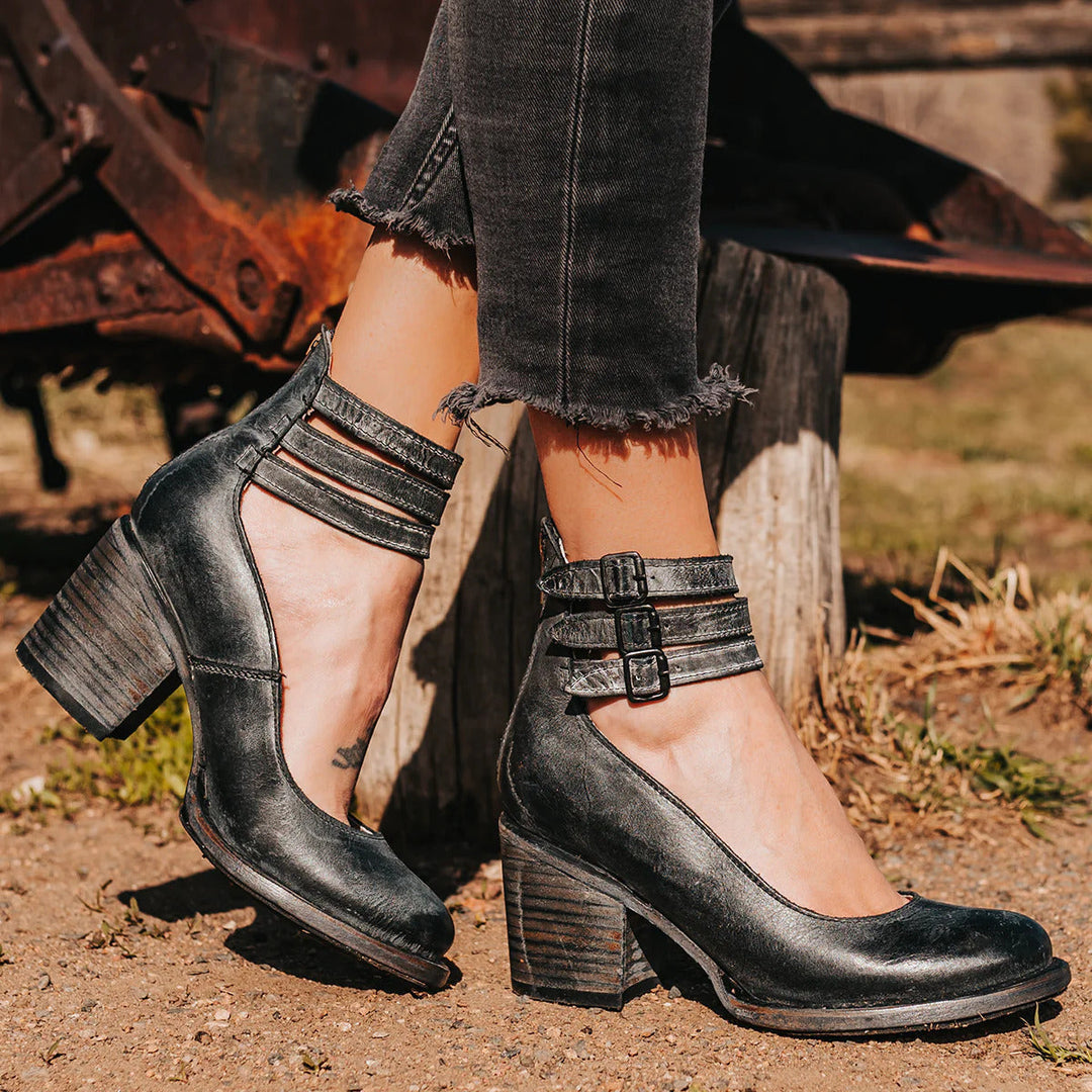 Women's Vintage Triple-Strap Block Heel Pumps
