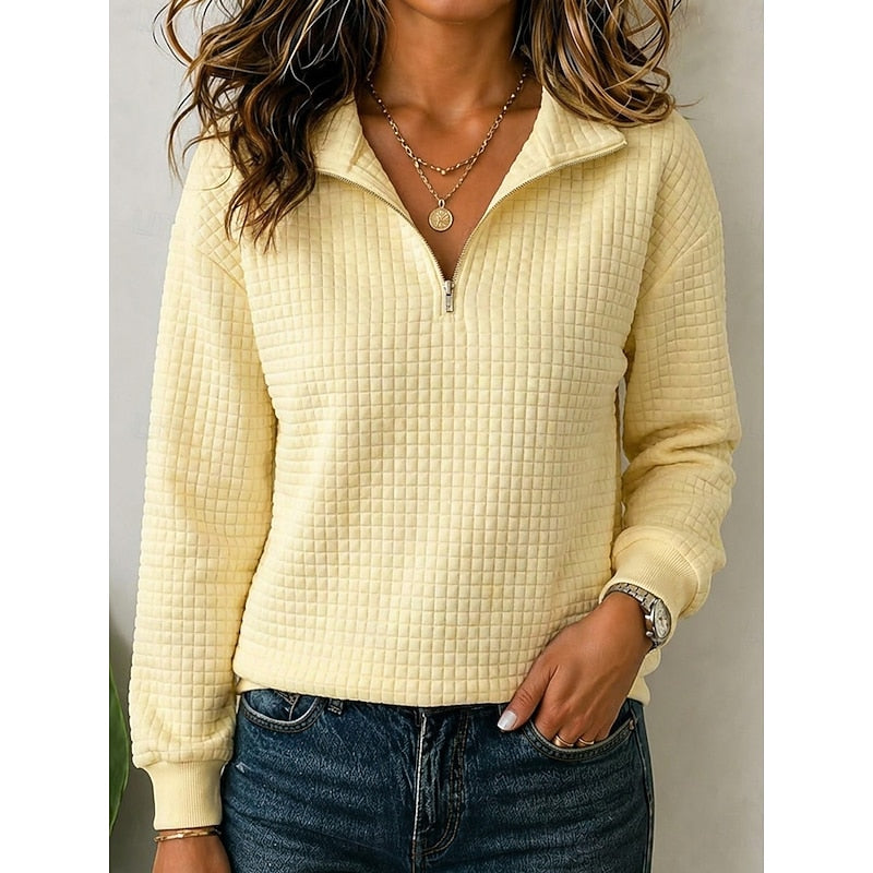 Women's Waffle Knit Quarter-Zip Pullover