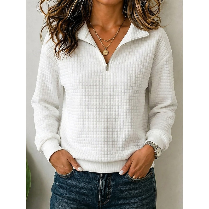 Women's Waffle Knit Quarter-Zip Pullover