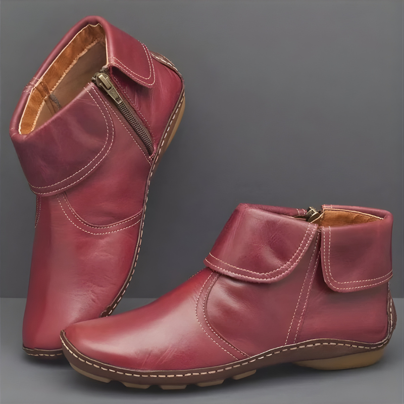 Women's Waterproof Fold-Over Collar Ankle Boots with Side Zip