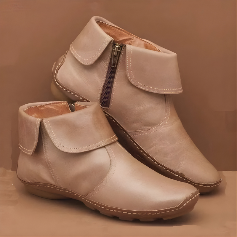 Women's Waterproof Fold-Over Collar Ankle Boots with Side Zip