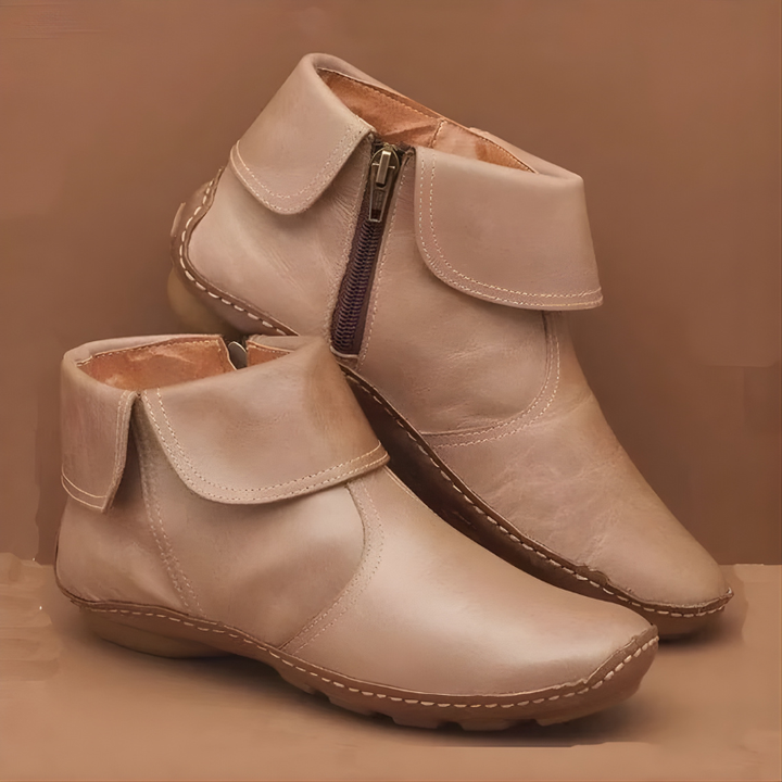 Women's Waterproof Fold-Over Collar Ankle Boots with Side Zip