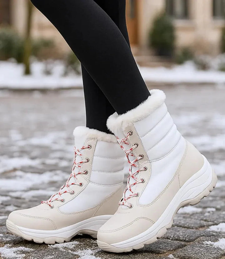 Women's Waterproof Lace-Up Snow Boots with Fur Trim