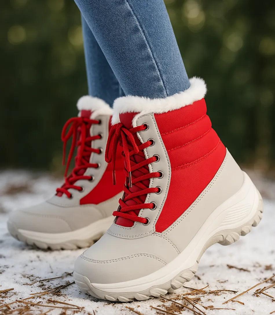 Women's Waterproof Lace-Up Snow Boots with Fur Trim