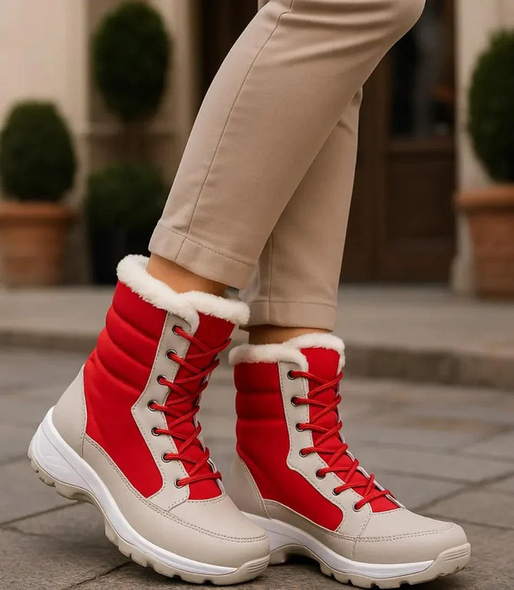 Women's Waterproof Lace-Up Snow Boots with Fur Trim