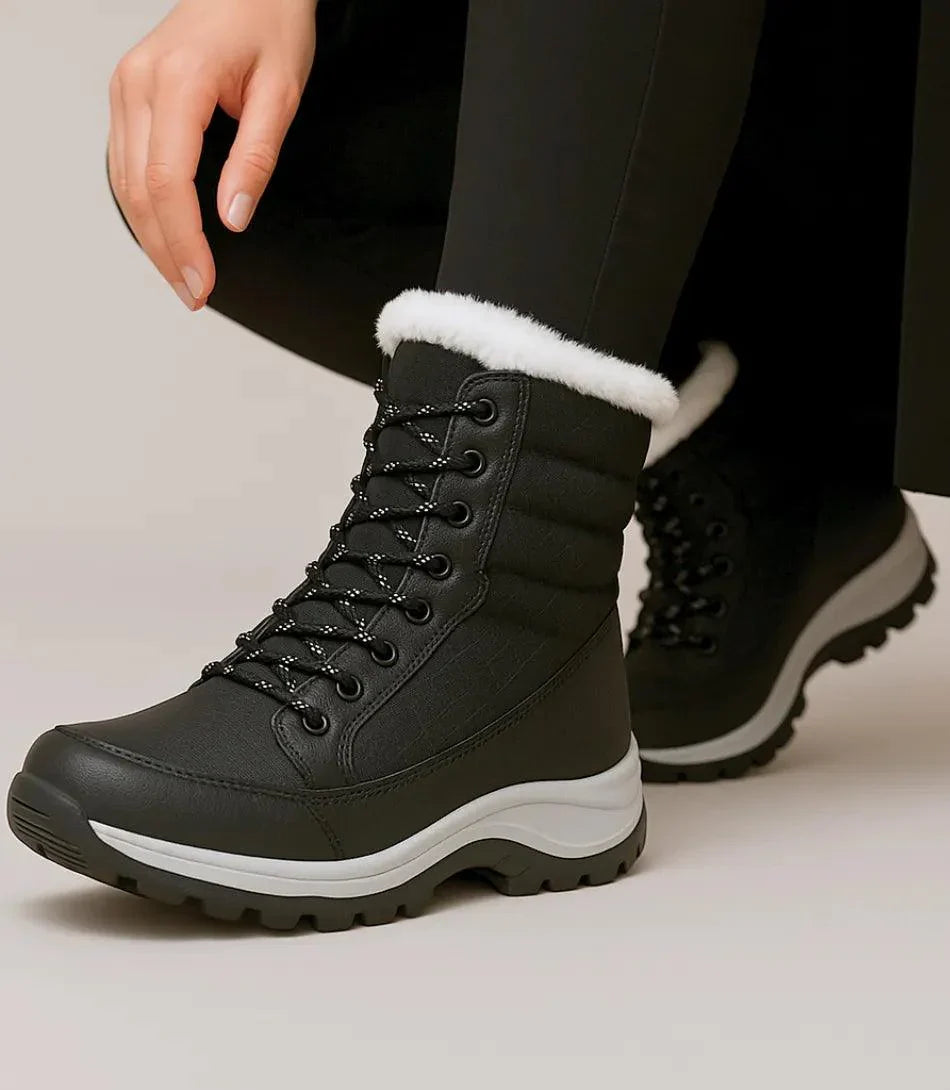 Women's Waterproof Lace-Up Snow Boots with Fur Trim