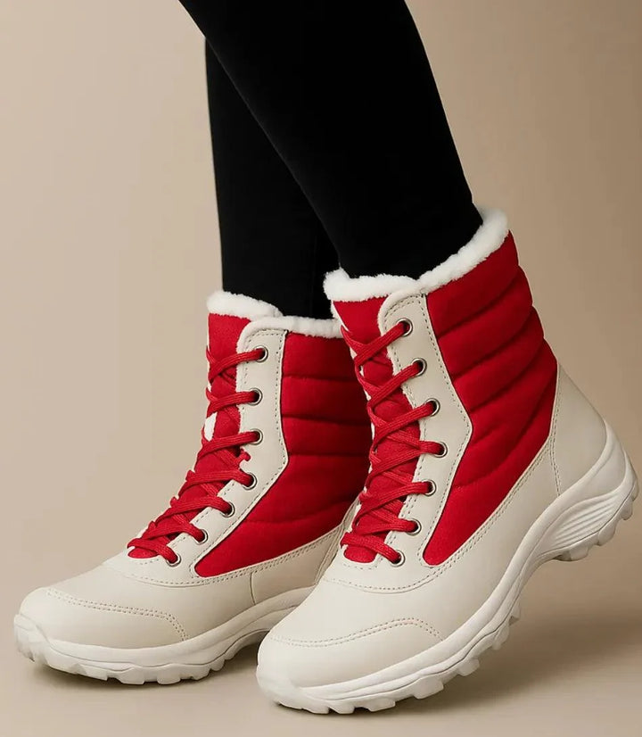 Women's Waterproof Lace-Up Snow Boots with Fur Trim