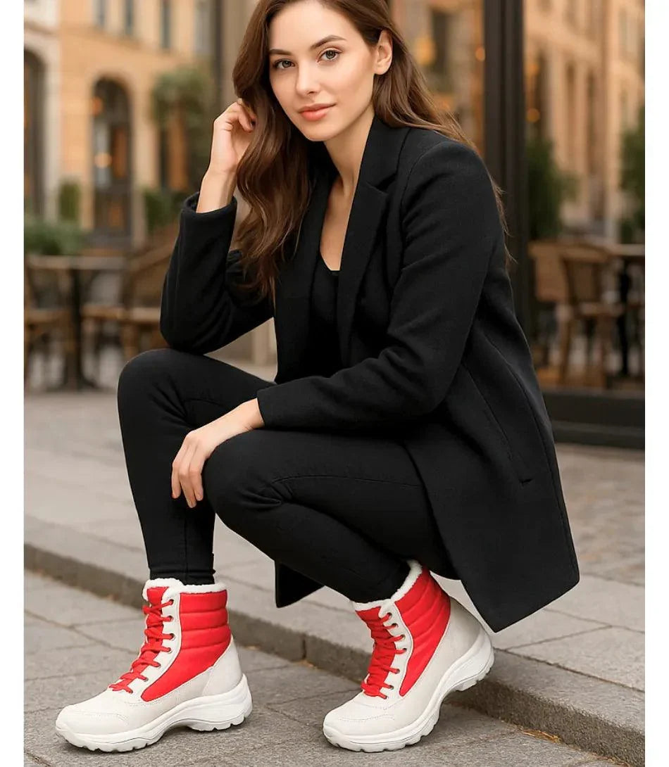 Women's Waterproof Lace-Up Snow Boots with Fur Trim