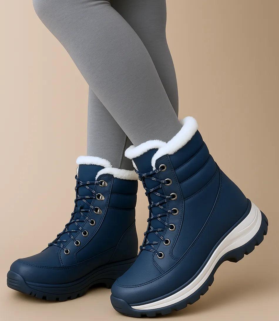 Women's Waterproof Lace-Up Snow Boots with Fur Trim