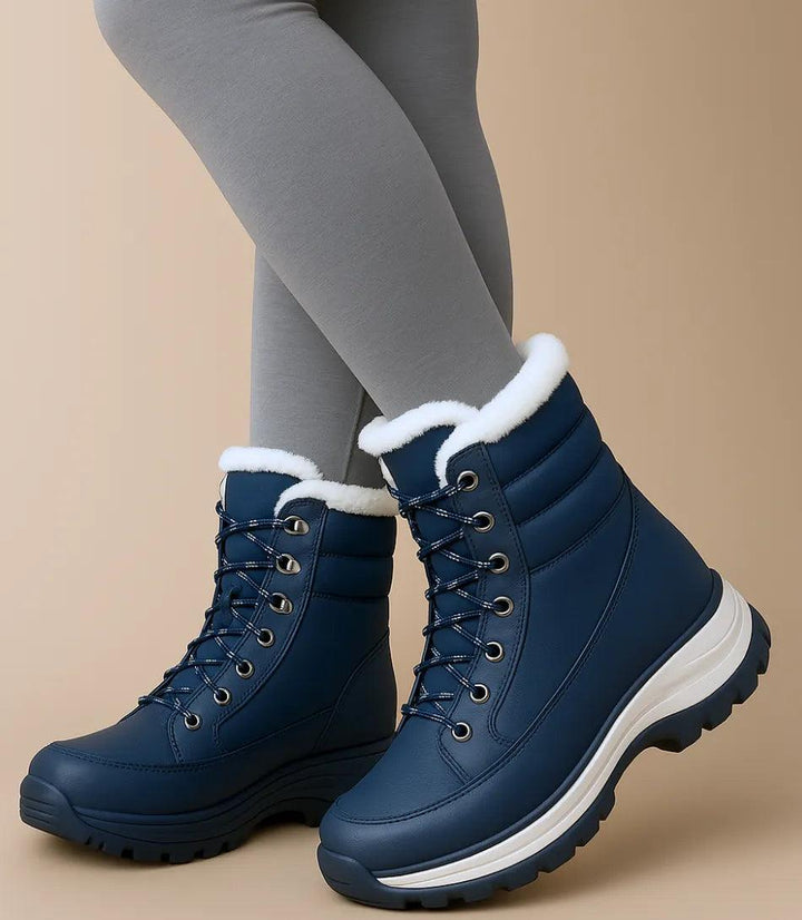 Women's Waterproof Lace-Up Snow Boots with Fur Trim