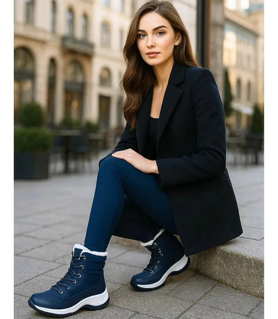 Women's Waterproof Lace-Up Snow Boots with Fur Trim