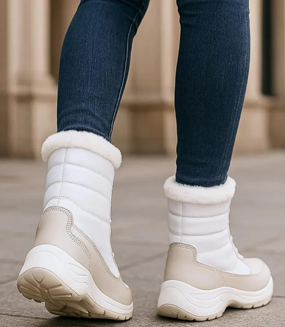 Women's Waterproof Lace-Up Snow Boots with Fur Trim