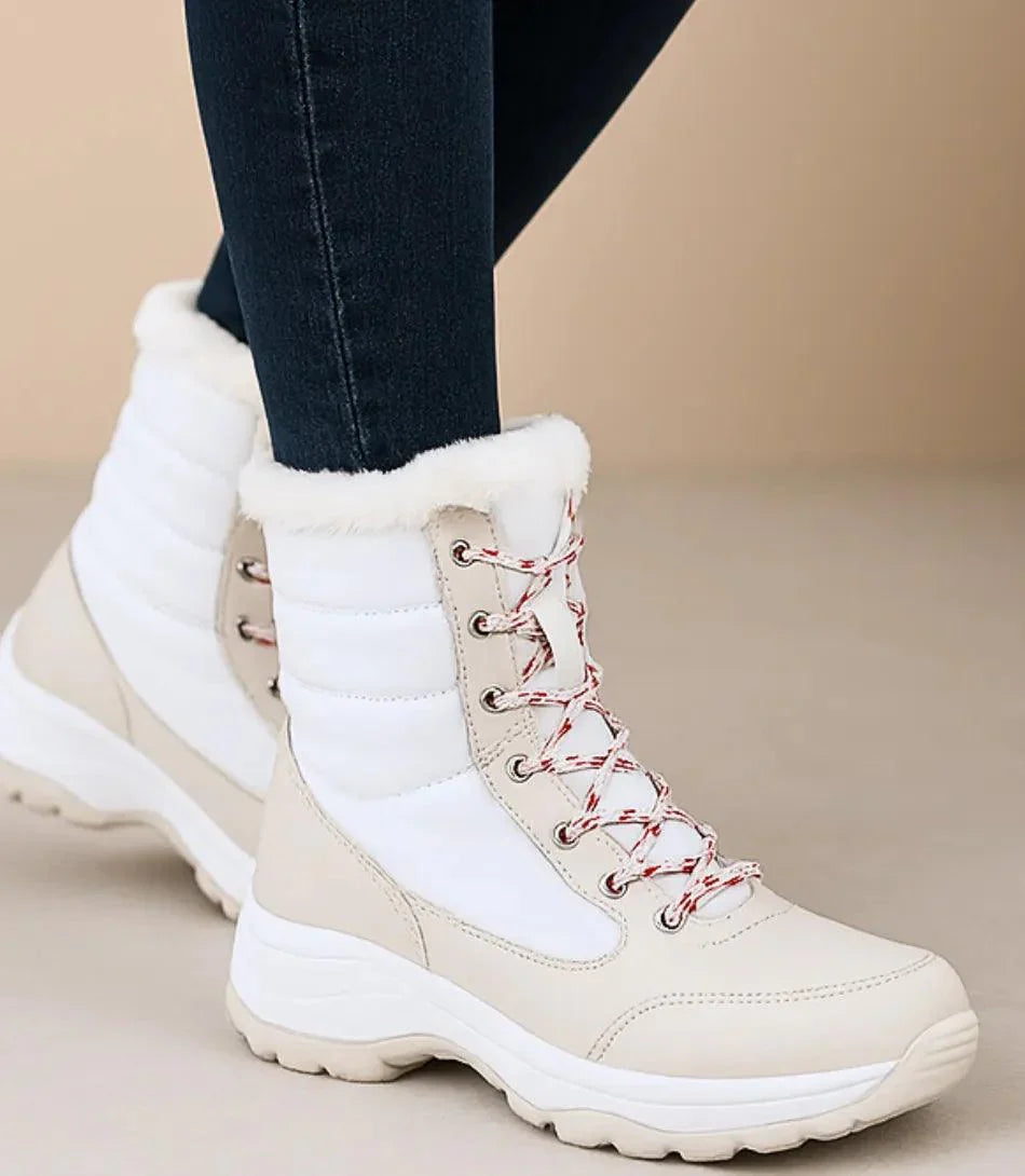 Women's Waterproof Lace-Up Snow Boots with Fur Trim