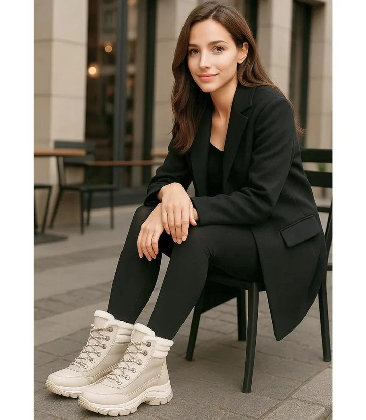 Women's Waterproof Lace-Up Snow Boots with Fur Trim