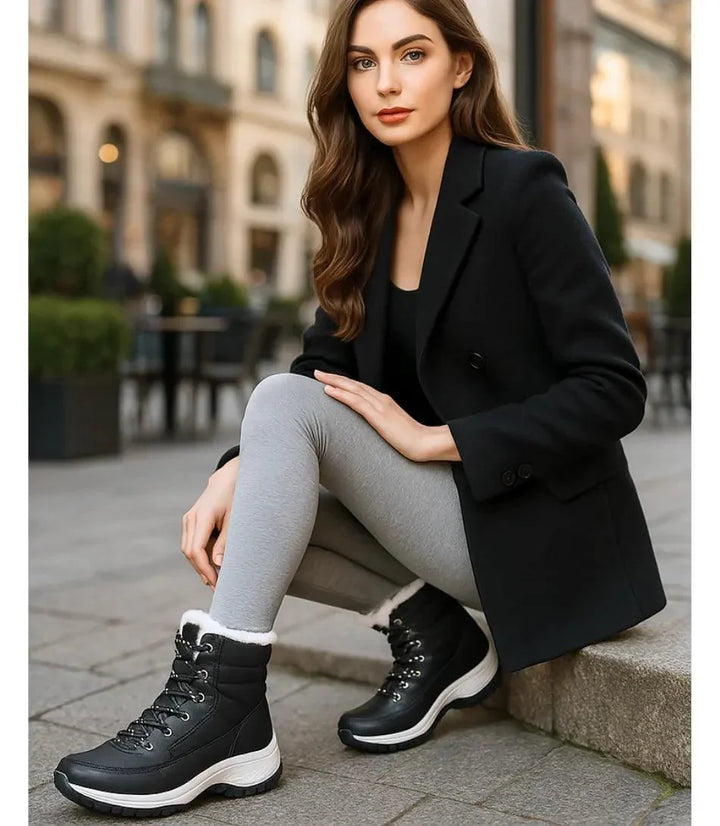 Women's Waterproof Lace-Up Snow Boots with Fur Trim