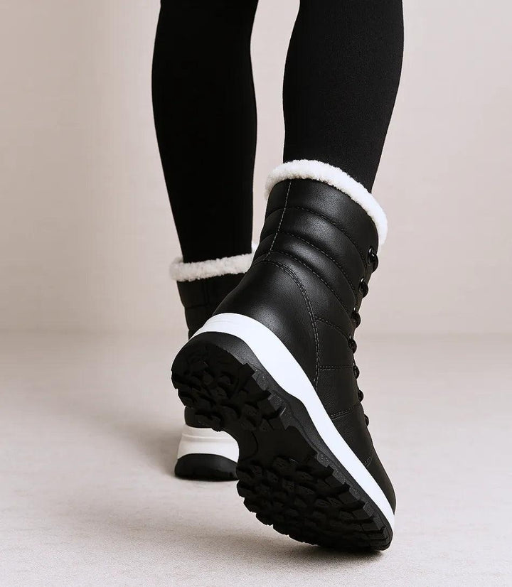 Women's Waterproof Lace-Up Snow Boots with Fur Trim