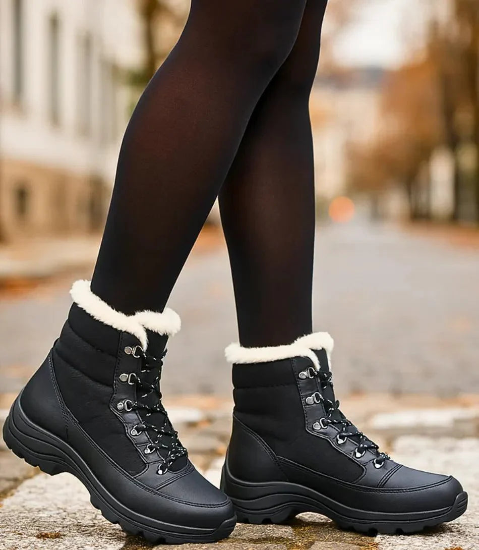 Women's Waterproof Lace-Up Snow Boots with Fur Trim