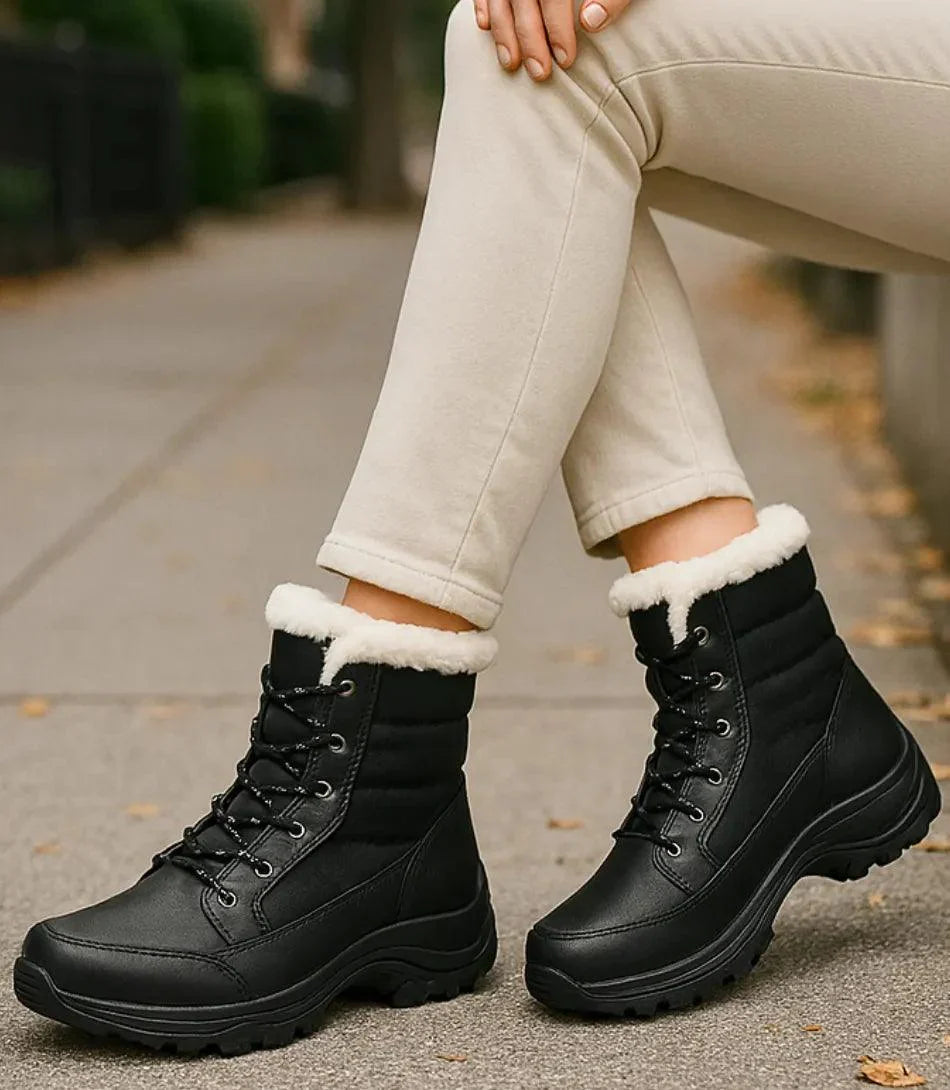 Women's Waterproof Lace-Up Snow Boots with Fur Trim