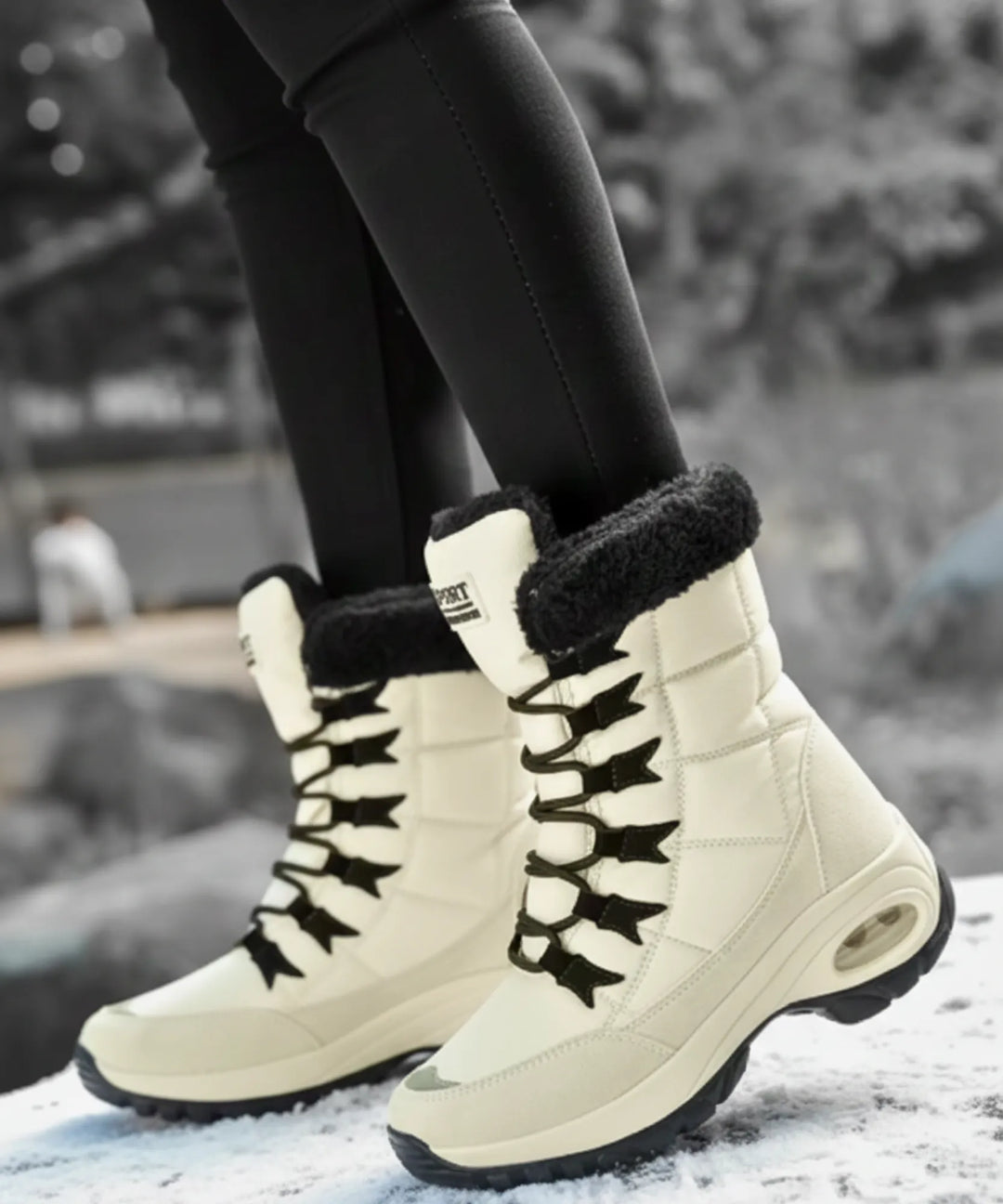 Women's Waterproof Mid-Calf Snow Boots with Faux Fur Cuff