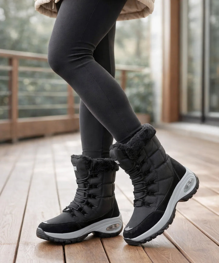 Women's Waterproof Mid-Calf Snow Boots with Faux Fur Cuff