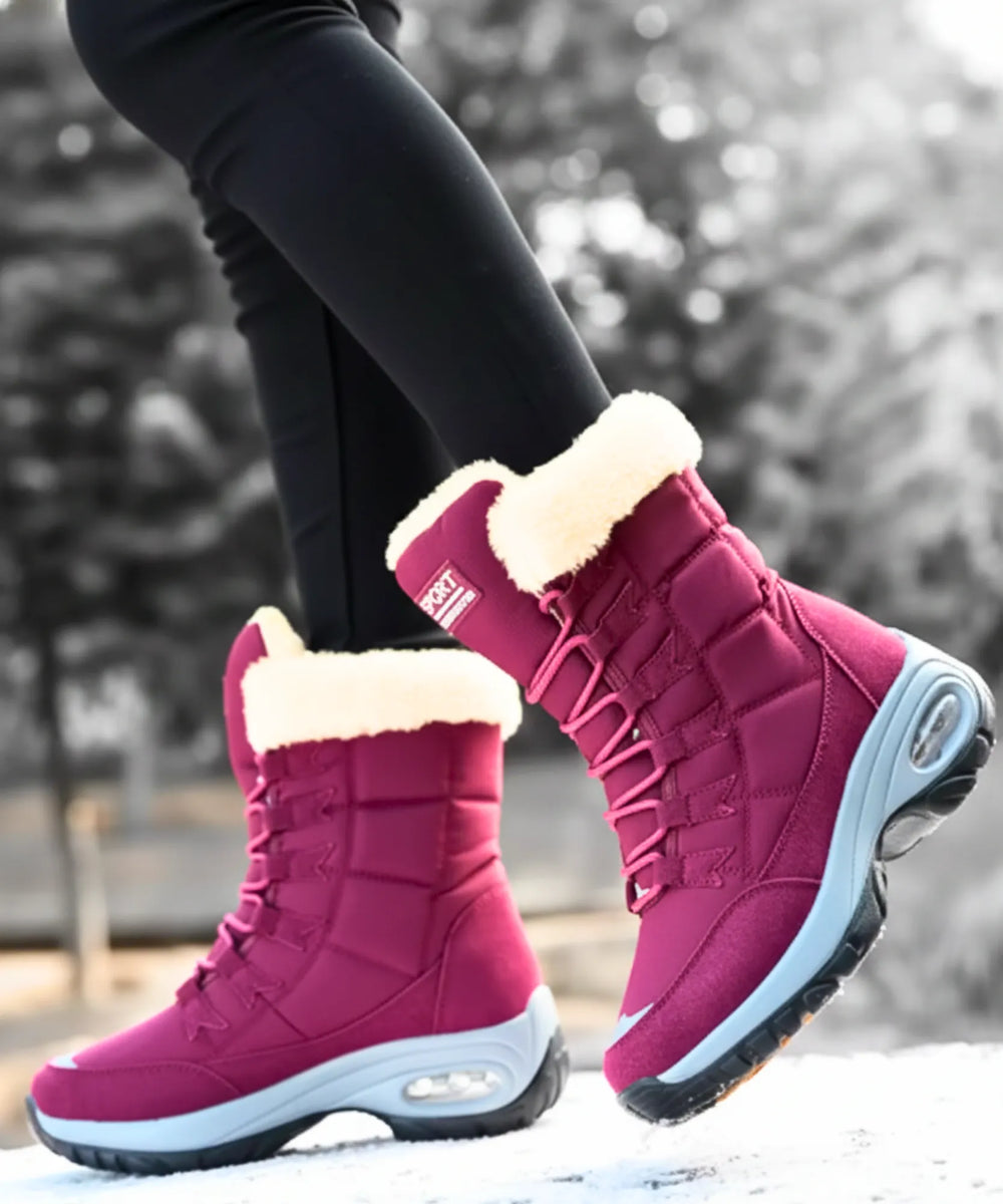 Women's Waterproof Mid-Calf Snow Boots with Faux Fur Cuff