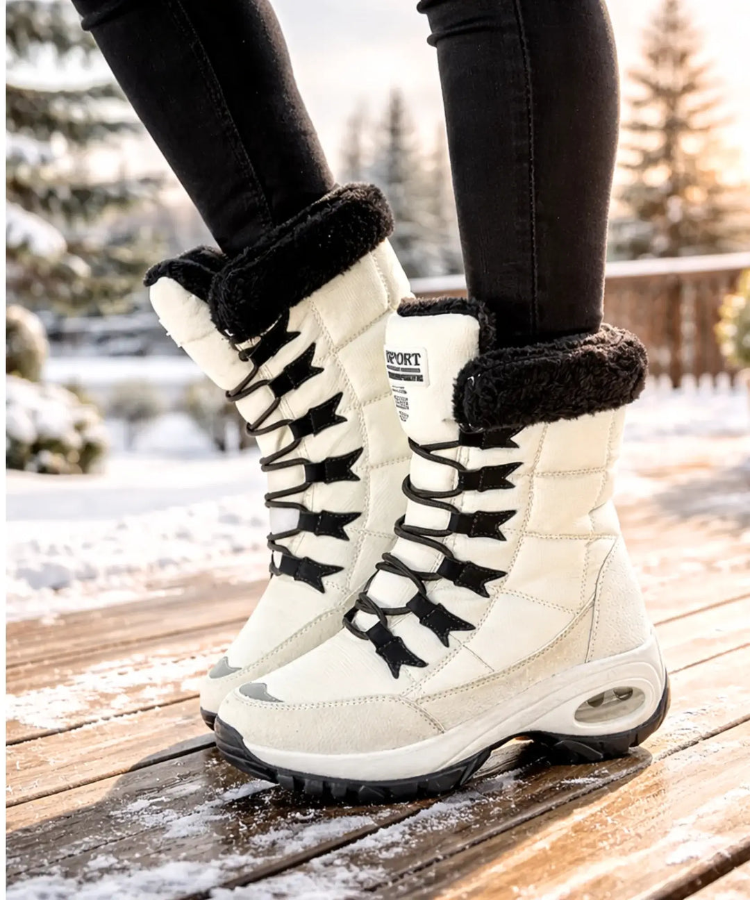 Women's Waterproof Mid-Calf Snow Boots with Faux Fur Cuff
