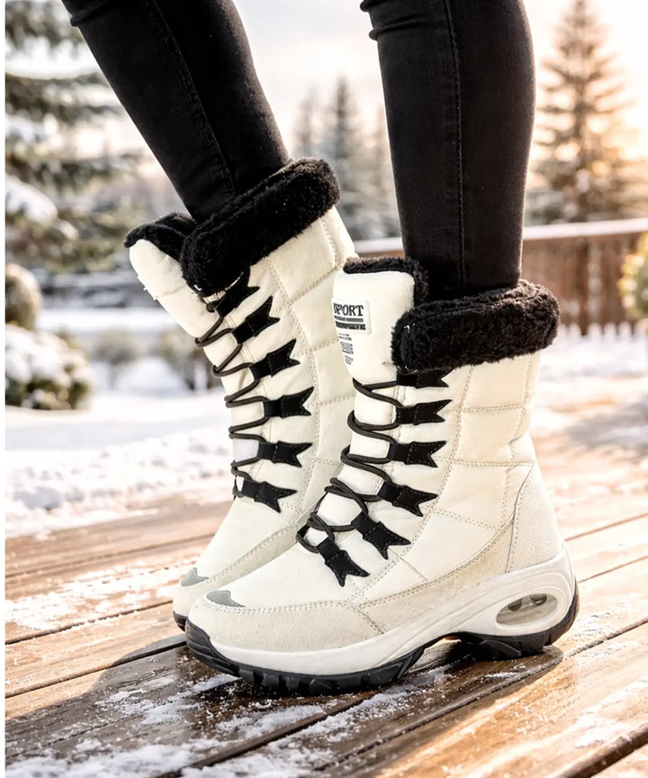 Women's Waterproof Mid-Calf Snow Boots with Faux Fur Cuff