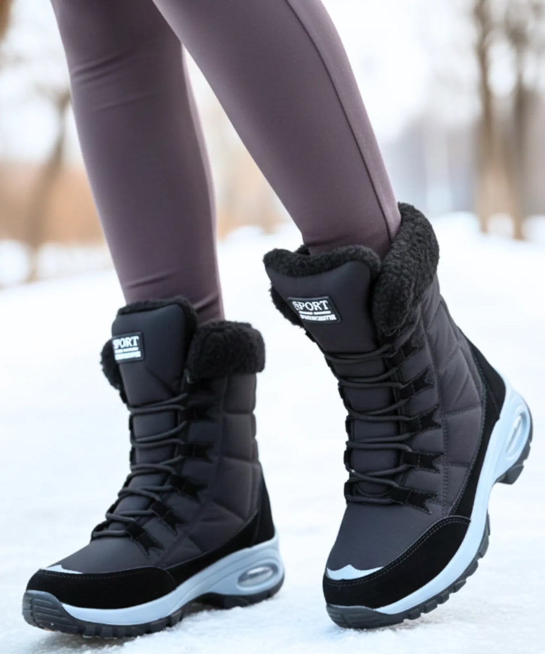 Women's Waterproof Mid-Calf Snow Boots with Faux Fur Cuff