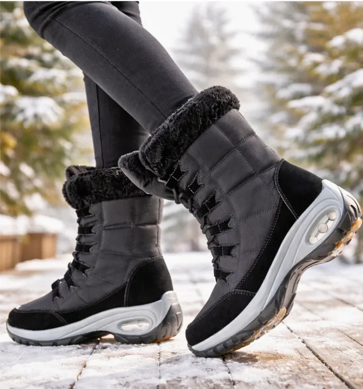 Women's Waterproof Mid-Calf Snow Boots with Faux Fur Cuff