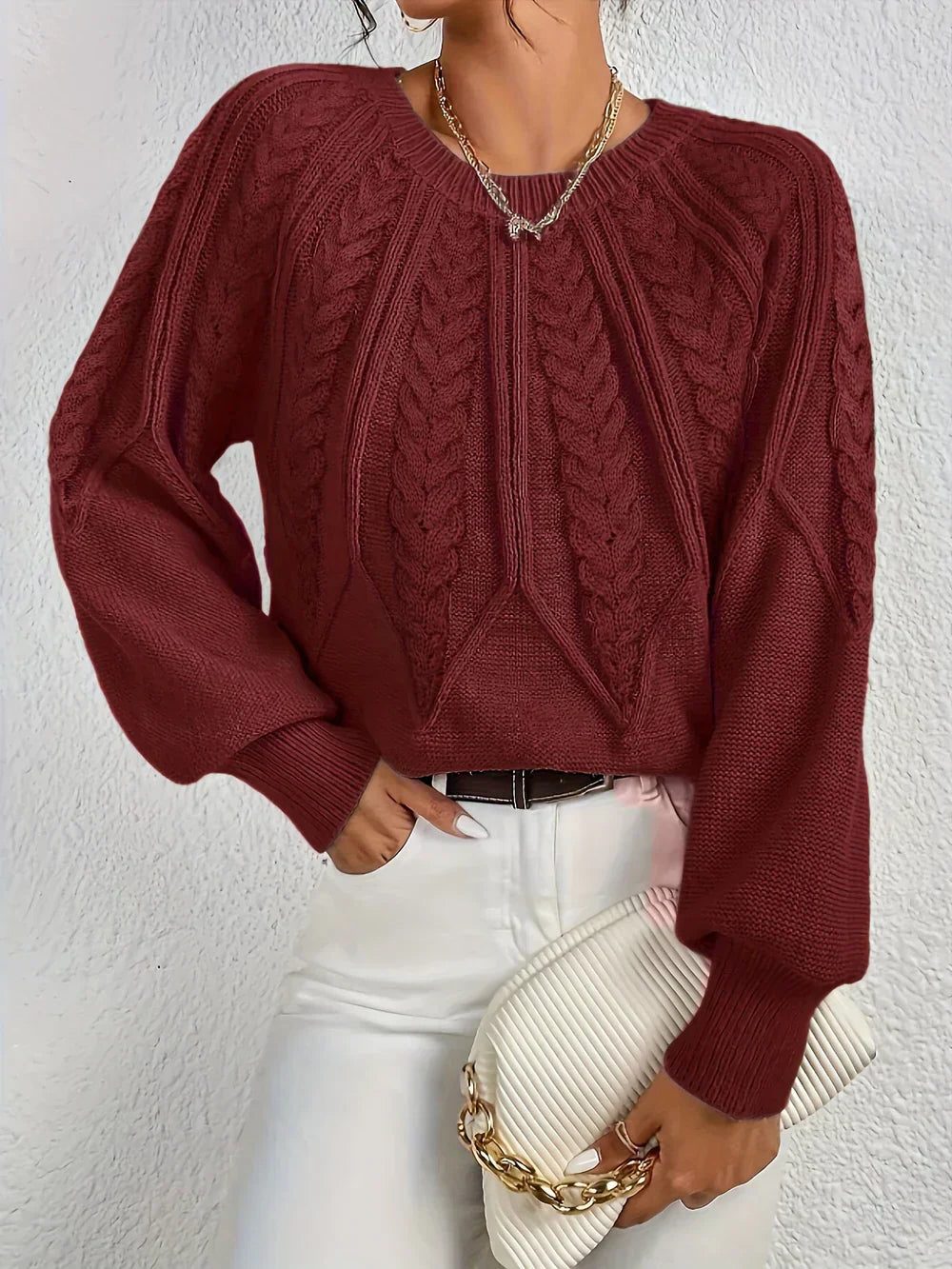 Clementina | Women's Cable Knit Sweater with Crew Neck