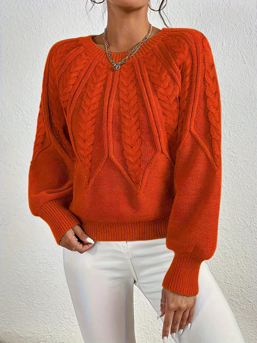 Clementina | Women's Cable Knit Sweater with Crew Neck