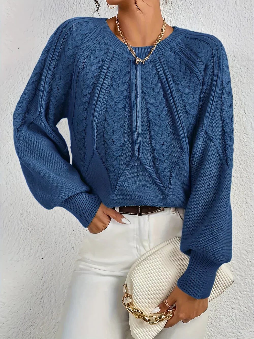 Clementina | Women's Cable Knit Sweater with Crew Neck