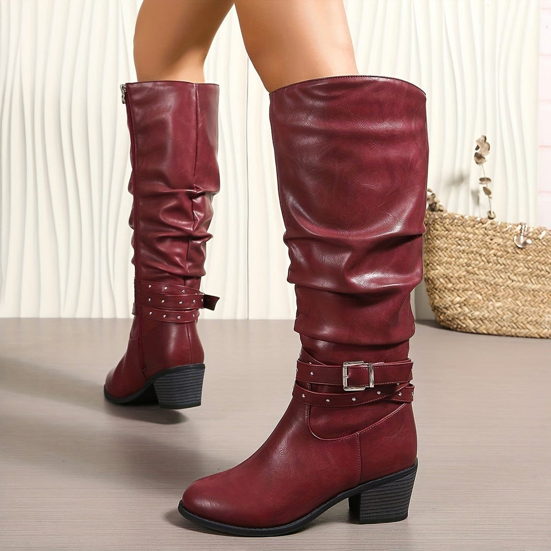Liz | Women's Slouchy Knee High Boots with Buckle Strap