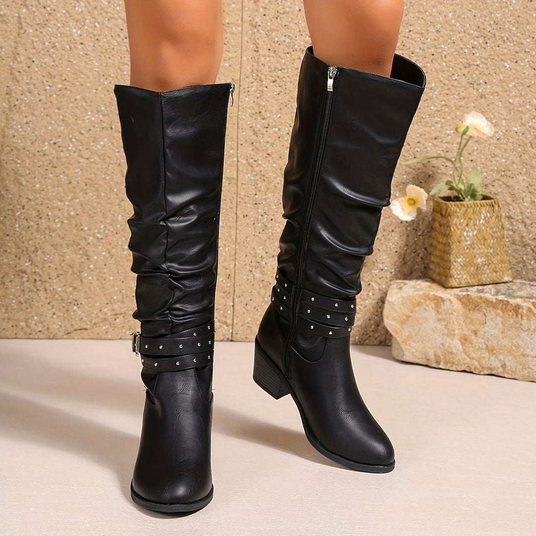 Liz | Women's Slouchy Knee High Boots with Buckle Strap