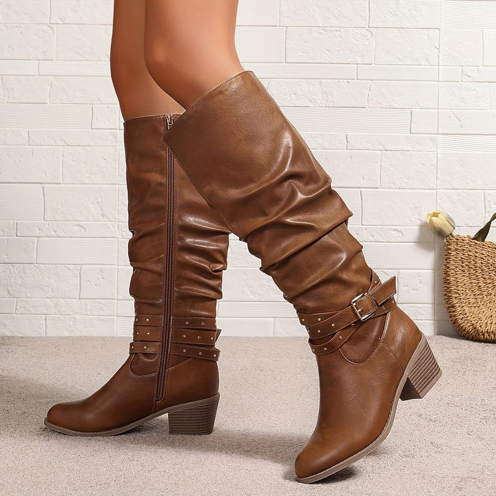 Liz | Women's Slouchy Knee High Boots with Buckle Strap