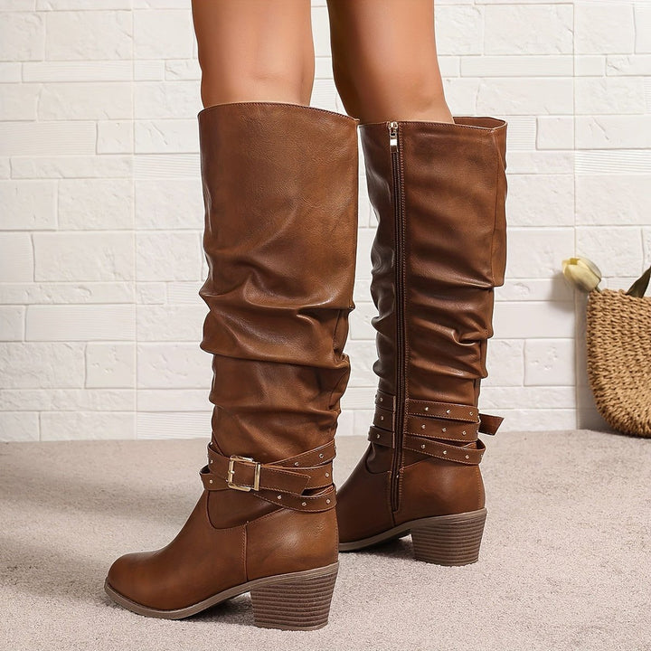 Liz | Women's Slouchy Knee High Boots with Buckle Strap