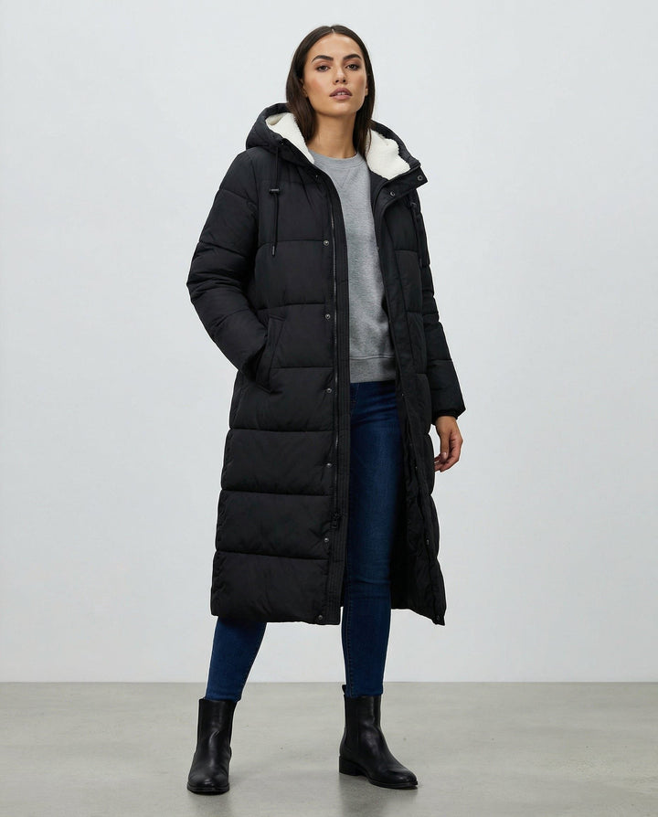 Immaculata | Women's Long Puffer Coat with Sherpa Collar