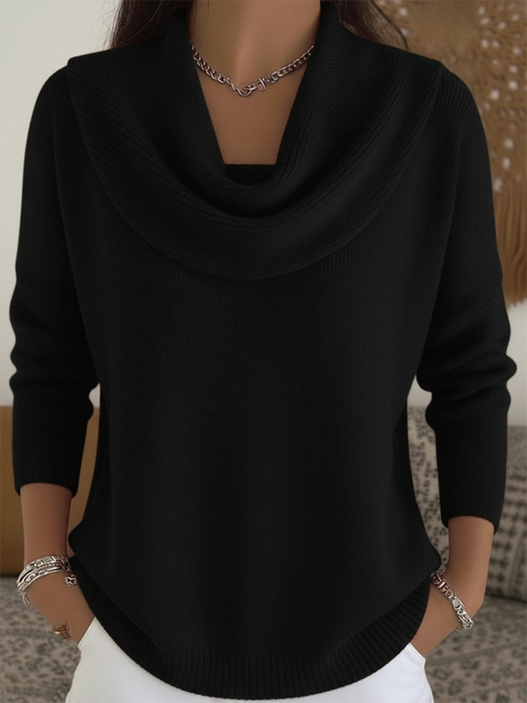 Ismenia | Women's Knit Jumper with Cowl Neck and Long Sleeves